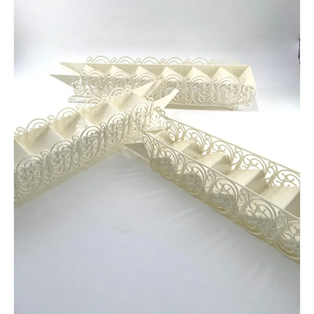 Vintage 1983 Wilton Wedding Cake Stairs Set of 3 Off White Filigree Scroll 16.5